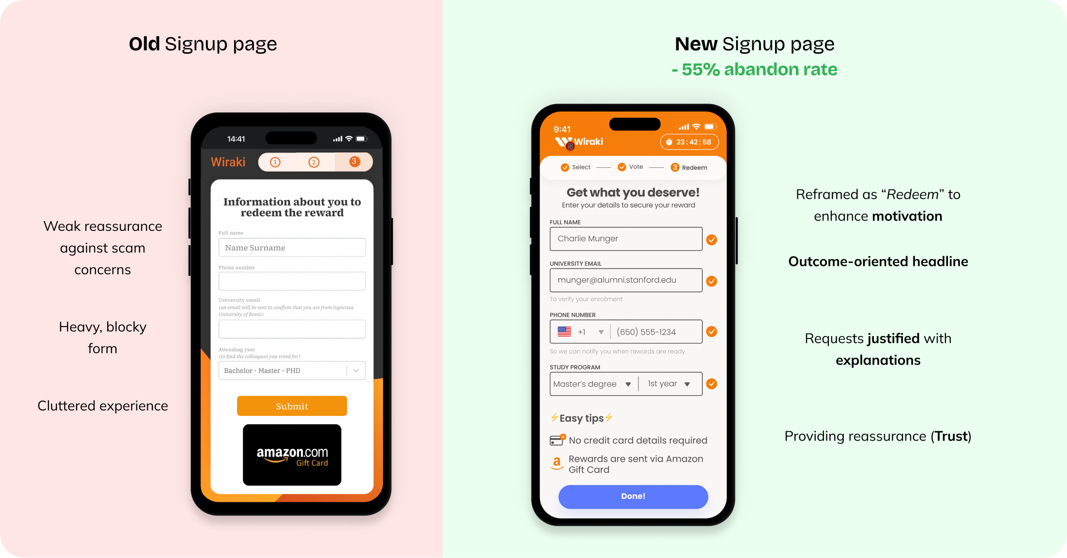 Signup page comparison, old versus new